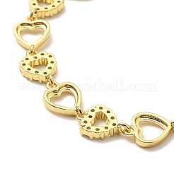 Clear Cubic Zirconia Hollow Heart Link Chain Bracelet&nbsp;BJEW-A132-12G
