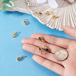 9Pcs 9 Colors Oval Brass Micro Pave Cubic Zirconia Charms&nbsp;KK-TA0008-29