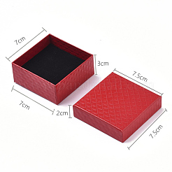 厚紙のジュエリーボックス  ペンダント＆イヤリング＆リング  内部のスポンジ  正方形  レッド  7.5x7.5x3.5cm  インナーサイズ：6.5x6.5センチメートル  カバーなし：長さ7cm  幅7cm  厚さ3mm  カバー：7.5cm長  幅7.5cm  2センチ、厚&nbsp;X-CBOX-N012-25A