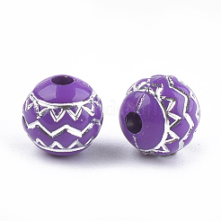 メッキアクリルビーズ  ライン入り  ラウンド  ミックスカラー  8x7.5mm  穴：2mm  約1900個/500g&nbsp;PACR-T006-20