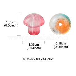 80個8色透明ガラスビーズ  キノコ  ミックスカラー  13.5x13.5mm  穴：1.6mm  10個/カラー&nbsp;GLAA-FS0001-44