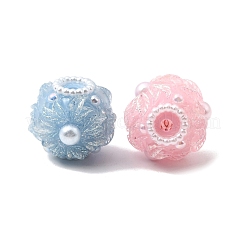 不透明なアクリルとプラスチック製のパールビーズ  花の丸  グリッターパウダー付き  ミックスカラー  20~20.5x18mm  穴：2.7mm&nbsp;OACR-D039-04
