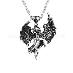 304 Stainless Steel Goddess with Angel Wings Pendant Necklaces for Men Women&nbsp;WG939A7-01