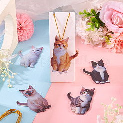 1袋プリント不透明アクリルビッグペンダント  猫の形  ミックスカラー  77x52.5x3mm  穴：3mm&nbsp;OACR-TA0003-98