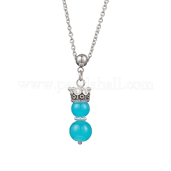 Handmade Glass Beaded Prince with Crown Pendant 304 Stainless Steel Cable Necklaces for Women&nbsp;NJEW-JN05447-03