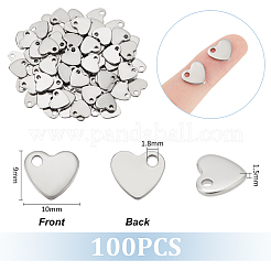 304ステンレススチール製スタンプブランクタグチャーム100個  ハートチャーム  ステンレス鋼色  10x9x1.5mm  穴：1.8mm&nbsp;FIND-UN0015-55