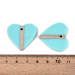 不透明な樹脂と木製のペンダント  ハート  ミディアムターコイズ  28~28.2x29.8x3.3mm  穴：2mm&nbsp;RESI-T057-49A