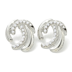 304ステンレススチール＆ABSプラスチックパールスタッドピアス  洗練された  スピンドリフト  ステンレス鋼色  24x23mm&nbsp;EJEW-G400-19P