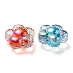 UVメッキレインボー虹色透明アクリルビーズ  ツートン  花  ミックスカラー  15.5x16x9mm  穴：3mm&nbsp;OACR-C007-11