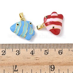 真鍮製エナメルペンダント  魚のチャーム  18KGP本金メッキ  カドミウムフリー＆ニッケルフリー＆鉛フリー  ミックスカラー  16x18x7mm  穴：4x2.5mm&nbsp;KK-B143-01G-03