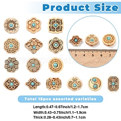 15Pcs 15 Styles Poplar Wood Beads&nbsp;WOOD-YW0001-80