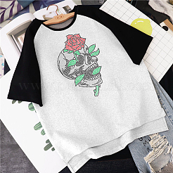 ガラスホットフィックスラインストーン  アップリケの鉄  マスクと衣装のアクセサリー  洋服用  バッグ  パンツ  ローズ  スカル  297x210mm&nbsp;DIY-WH0303-166