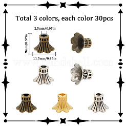 90色合金ビーズキャップ3個  6  - 花びらの花  ミックスカラー  9x10.5x11.5mm  穴：2.5mm  30個/カラー&nbsp;FIND-SC0005-94