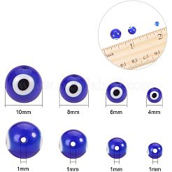手作りのナザールボンジュウのランプワークラウンドビーズ  ブルー  4mm / 6mm / 8mm / 10mm  穴：1mm  約390個/セット&nbsp;LAMP-NB0001-01