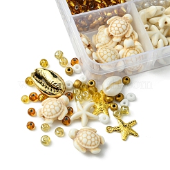DIY Glass Seed & Synthetic Turquoise & Natural Cowrie Shell Bracelets Making Kits&nbsp;DIY-FS0007-11B