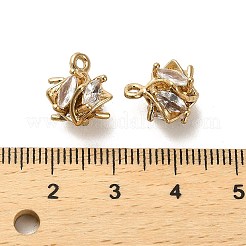 真鍮製ガラスペンダント  長持ちメッキ  キューブ  ゴールドカラー  12x11x10.5mm  穴：1.5mm&nbsp;KK-K355-04G