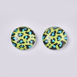 ガラスカボション  ヒョウ柄の半円形  黄緑  12x4mm&nbsp;LS-GLAA-WH0015-09D