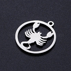 変色しにくい201ステンレススチールペンダント  星座  ステンレス鋼色  蠍座  20.5x18x1mm  穴：1.5mm&nbsp;STAS-S105-JN362-8
