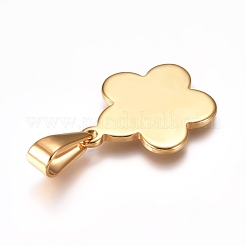 304ステンレスペンダント  空白タグのスタンプ  花  ゴールドカラー  23x19.5x1.5mm  穴：9x4mm&nbsp;STAS-I135-09G