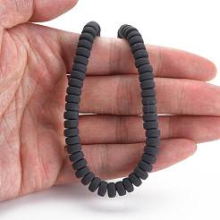 手作り樹脂粘土ビーズ連売り  ジュエリー工芸用品のDIY用  フラットラウンド  ブラック  6~7x3mm  穴：1.5mm  約113~116個/連  15.55インチ〜16.14インチ（39.5~41cm）&nbsp;CLAY-N008-121