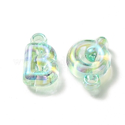 UVメッキレインボー虹色アクリルパーツ  文字  アクアマリン  25~26x14~22.5x8mm  穴：3.5mm&nbsp;OACR-K003-007C