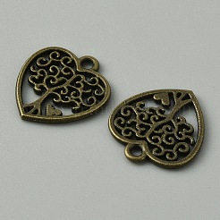 合金ペンダント  ハートツリー柄チャーム付き  アンティークブロンズ  18.5x17x1mm  穴：1.6mm&nbsp;FIND-WH0126-369AB
