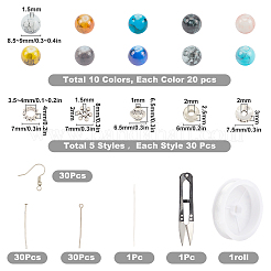 DIYイヤリング＆ブレスレット作りキット  ベーキングペイント、ガラスビーズを含む  真鍮のピアスフック  真鍮＆合金スペーサービーズ  弾性水晶の線  鋼のはさみと鉄のビーズ針  ミックスカラー  ガラスビーズ：8.5~9mm  穴：1.5mm  200個/セット&nbsp;DIY-SC0013-27