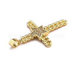真鍮マイクロパヴェクリアキュービックジルコニアペンダント  長持ちメッキ  クロス  18KGP本金メッキ  35.5x26x2mm  穴：2.5x4.5mm&nbsp;ZIRC-J025-34G