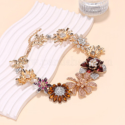 Flower Alloy Colorful Rhinestone Bib Necklaces for Women&nbsp;NJEW-F357-05KCG