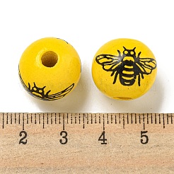 プリントウッドヨーロピアンビーズ  ハロウィンテーマビーズ  ラウンド  ゴールド  15.5~16mm  穴：4~4.5mm&nbsp;WOOD-G022-08A-02