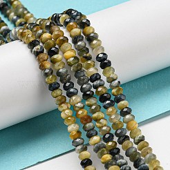 天然石タイガーアイビーズ連売り  多面カット  染め  ロンデル  ブラック  4x2~2.5mm  穴：0.7mm  約150~153個/連  15.35''~15.43''（39~39.2センチメートル）&nbsp;G-K351-B02-01