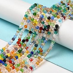 透明ガラスビーズ  ファセット（32ファセット）  ラウンド  ミックスカラー  4mm  穴：0.7mm  約87~93個/連  32~33cm&nbsp;EGLA-A035-T4mm-HD01