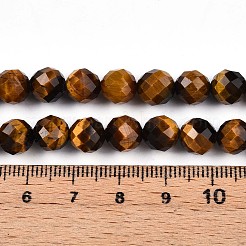 天然石タイガーアイビーズ連売り  ファセット加工を施した丸型  7.5~8mm  穴：1mm  約23~26個/連  7.36~7.72''（18.7~19.6センチメートル）&nbsp;G-S345-8mm-22