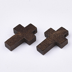 ウッドペンダント  染め  クロス  ココナッツブラウン  21~22x14~15x4~5mm  穴：1.8mm&nbsp;X1-WOOD-S050-17B
