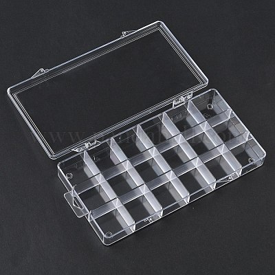 18グリッドプラスチックビーズ収納ボックス  長方形  透明  21.8x11.8x2.5cm&nbsp;CON-D015-01-1