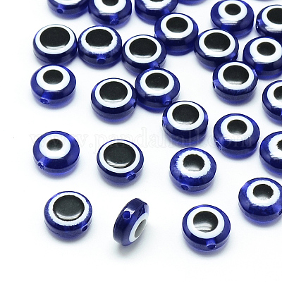 樹脂ビーズ  フラットラウンド  ナザールボンジュウ  ダークブルー  7.5~8x5~6mm  穴：1.8~2mm&nbsp;RESI-S339-6x8-09-1
