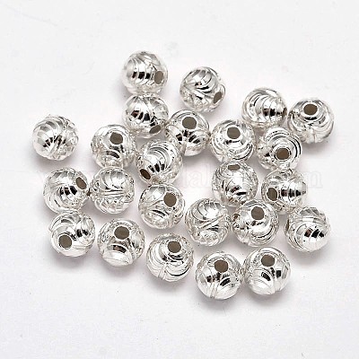 Fancy Cut 925 Sterling Silver Round Beads&nbsp;STER-F012-09C-1
