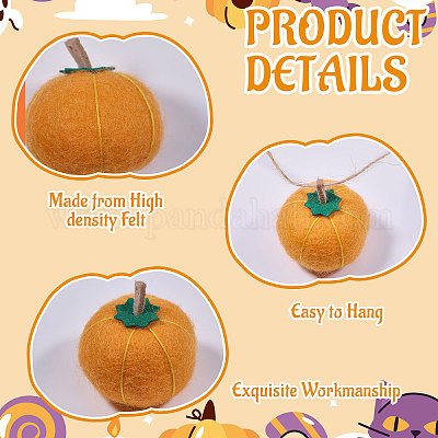 フェルトペンダント  カボチャ  オレンジ  37~46x43~45mm  穴：1.5mm&nbsp;FIND-WH0126-970A-1