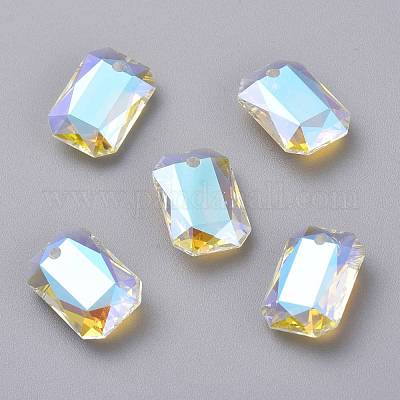 ガラスラインストーンチャーム  多面カット  長方形  クリスタルのきらめき  16x11x5.5mm  穴：1.6mm&nbsp;RGLA-A024-J01-001SI-1