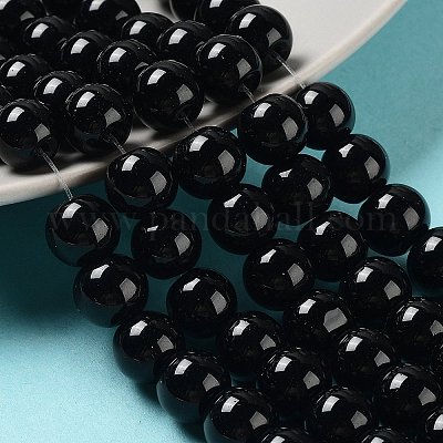 ガラスパールビーズ連売り  パールカラーの  ラウンド  ブラック  10mm  穴：1mm  約80個/連  30.71インチ（78cm）&nbsp;HY-10D-B20-1