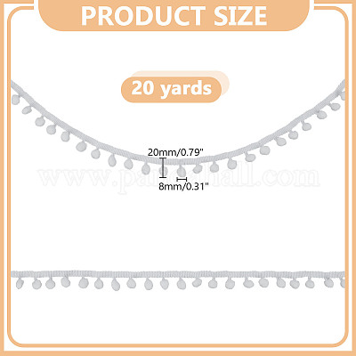 ポリエステルポンポンボールタッセルレースリボン  服飾材料  ホワイト  3/4インチ（19~20mm）&nbsp;DIY-WH0683-64-1