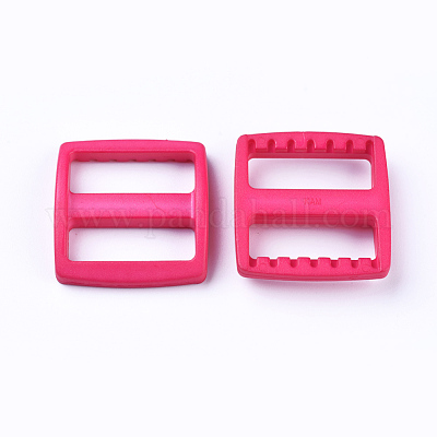 プラスチックバックル  長方形  濃いピンク  33x31.5x7mm  穴：9x25.5mm&nbsp;KY-WH0020-02-1