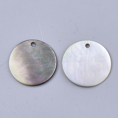 ブラックリップシェルペンダント  フラットラウンド  ブラック  14x1~2mm  穴：1.4mm&nbsp;SSHEL-S251-36B-1