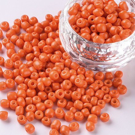 焼付塗装ガラスシードビーズ  レッドオレンジ  8/0  3mm  穴：1mm  約1111個/50g  50 G /袋  18袋/2ポンド&nbsp;SEED-US0003-3mm-K4-1