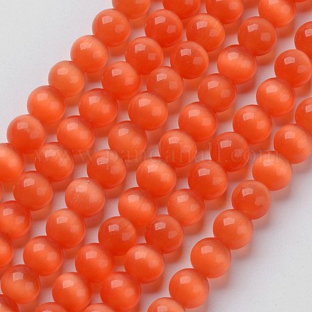 キャッツアイビーズ  ラウンド  レッドオレンジ  8mm  穴：1mm  約14~14.5インチ/連  約48~50個/連&nbsp;CER8mm08-1