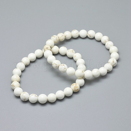 Natural Magnesite Bead Stretch Bracelets BJEW-K212-C-008-1