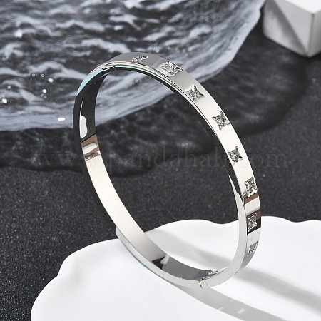 Wholesale 304 Stainless Steel Cubic Zirconia Himged Bangles