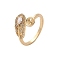Leaf Brass Micro Pave Cubic Zirconia Cuff Ring Setting, Cup & Peg Ring Settings for Half Drilled Beads, Real 14K Gold Plated, 12.5mm, US Size 6(16.5mm)