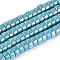 AB Color Plated Opaque Glass Beads Strands, Flat Round, Sky Blue, 6~6.5x3mm, Hole: 1~1.2mm, about 111~119pcs/strand, 14.17~15.16''(36~38.5cm)