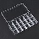 18グリッドプラスチックビーズ収納ボックス  長方形  透明  21.8x11.8x2.5cm&nbsp;CON-D015-01-2